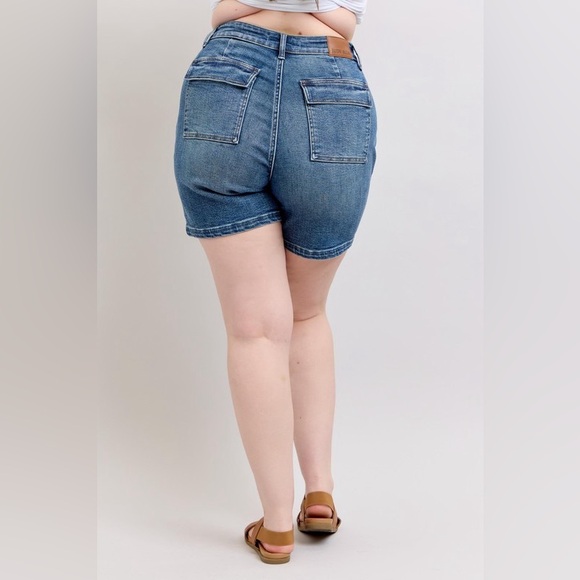 Judy Blue High Rise Denim Shorts Plus Size Blue Denim Shorts - Picture 8 of 9